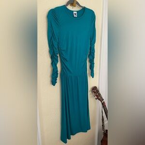 MISSONI Italian Made Teal Knit Drop Waist‎ Long Sleeve Dress. Size 36/4 Tall